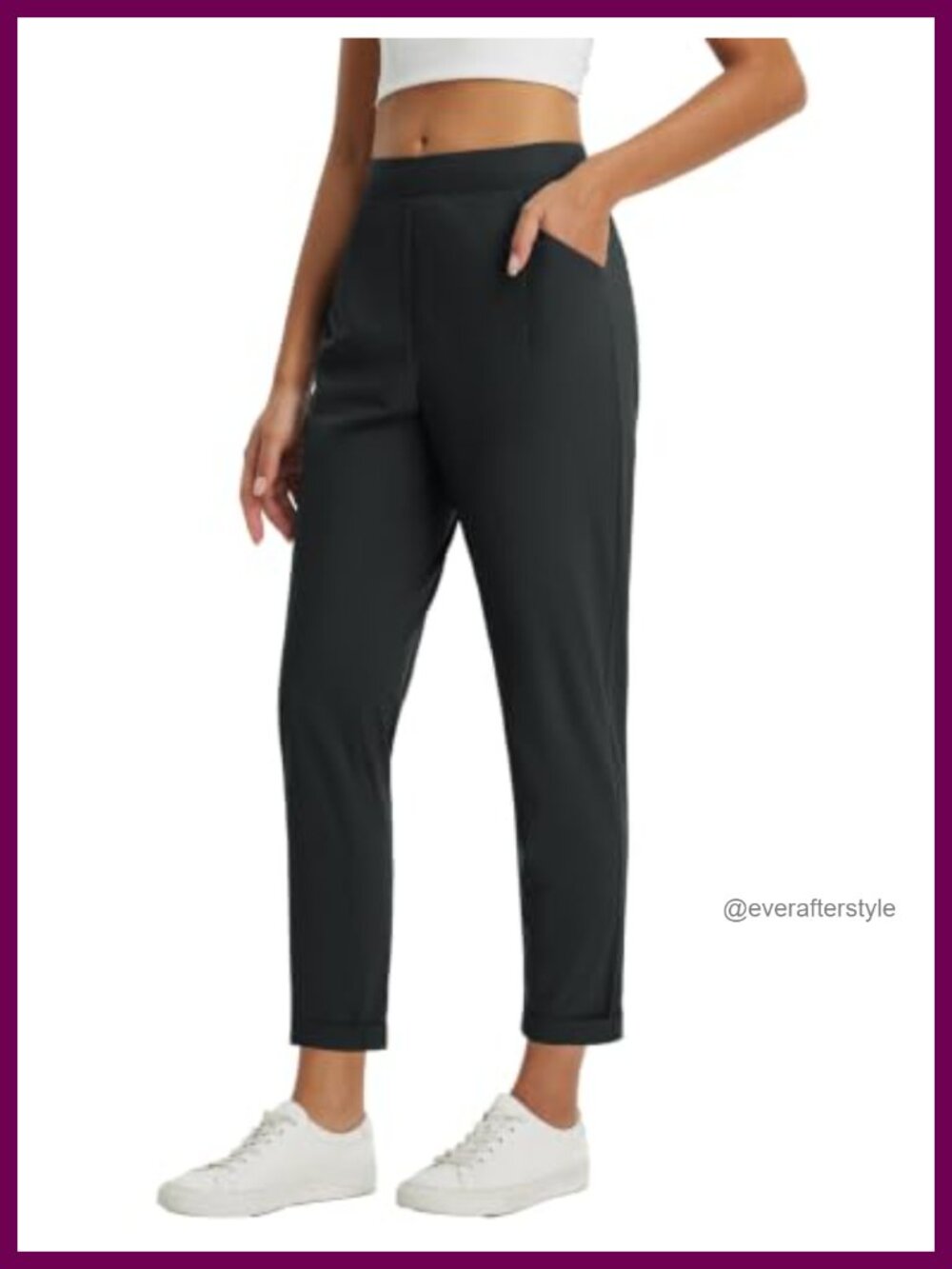 Petite 7/8 Ankle Stretch Business Casual Pants with Zip Pockets